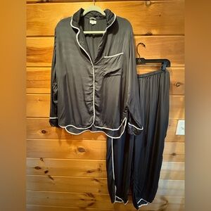 Aerie Black Pajama Set with White Trim